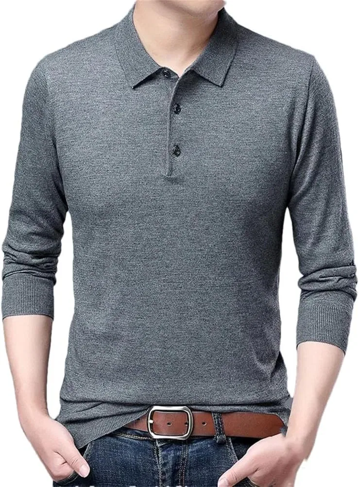 Мужская футболка с длинным рукавом из трикотажа, Solid, Middlegray