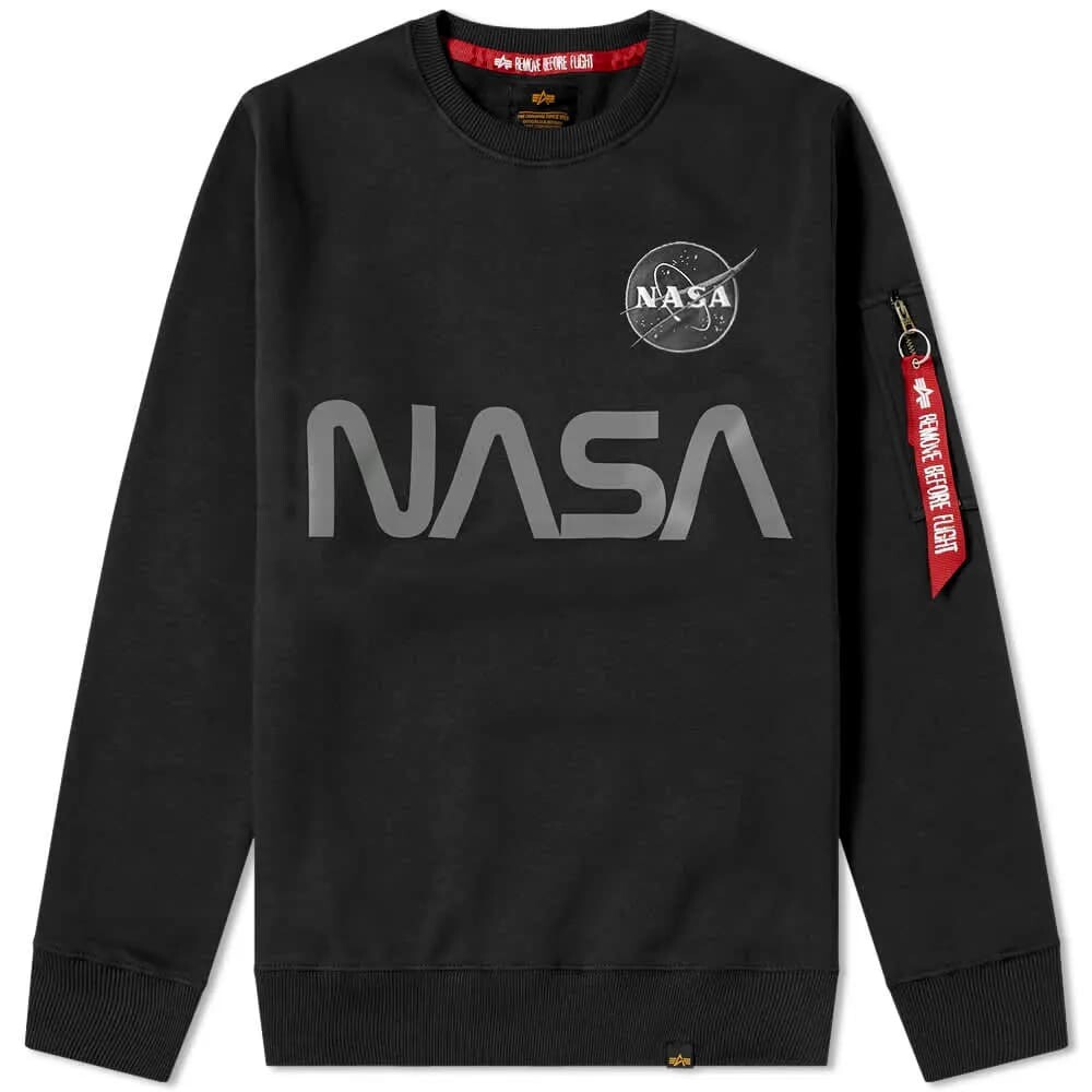 

Толстовка Alpha Industries NASA Reflective Crew Sweat, Черный, Толстовка Alpha Industries NASA Reflective Crew Sweat