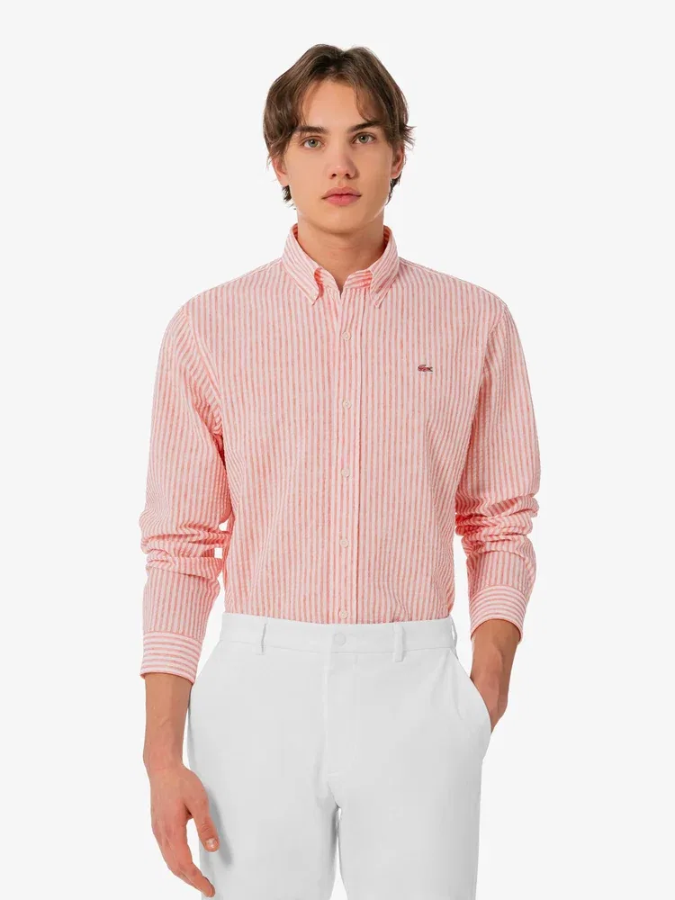 Рубашка с длинным рукавом, льняная смесовая, модель CH838E LACOSTE, Pink — фото 2
