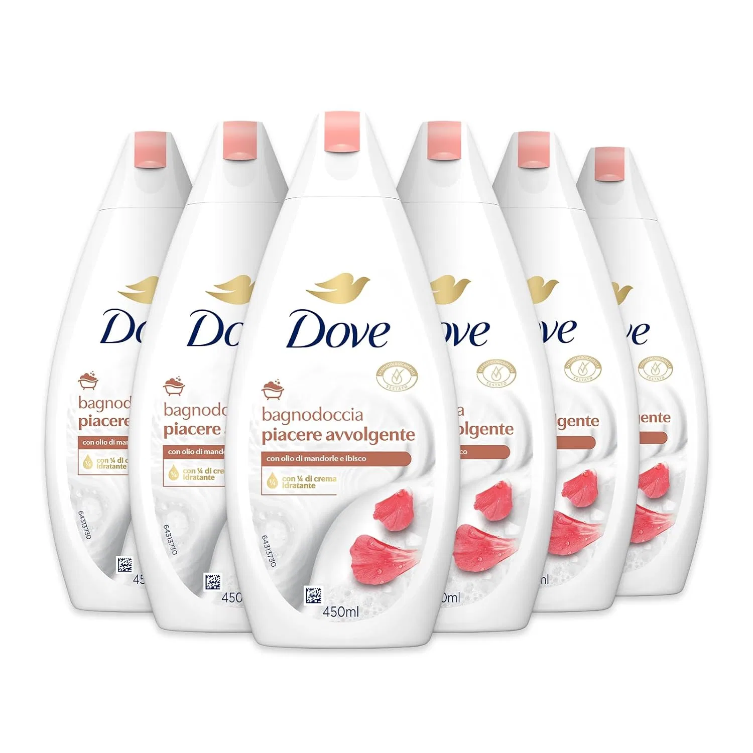 Гель для душа успокаивающий Dove, с маслом миндаля и гибискуса, 6 x 450 мл