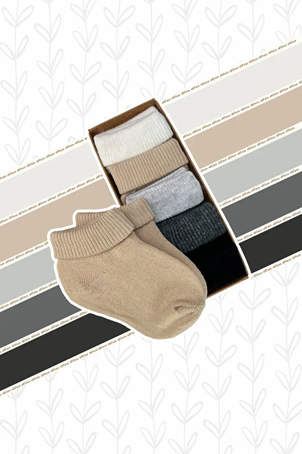 Детские носки хлопковые набор 5 пар Organic cotton -sweatproof- plain curled -sweatproof- newborn baby boy and child socks set of 5 Akface, Black