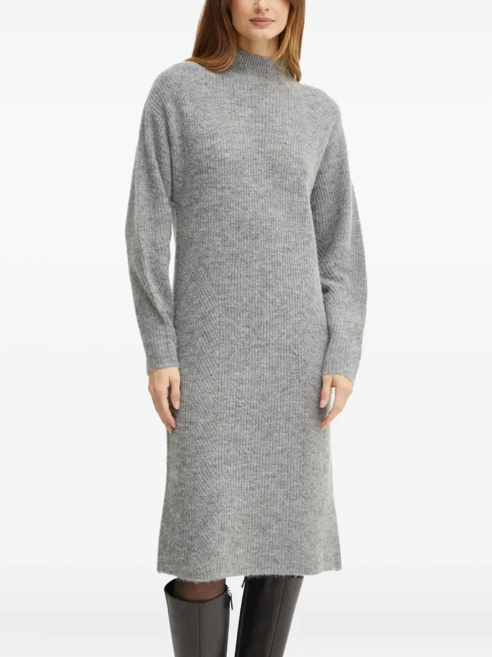 

Вязаное миди-платье с воротником-стойкой BOSS, серый