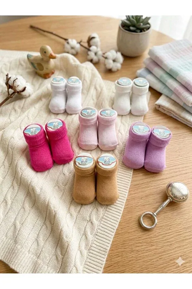 Детские носки для девочек хлопковые набор 6 шт Curved 6-piece cotton newborn baby socks girl group Akface, Pink White Fuchsia Ecru Orange