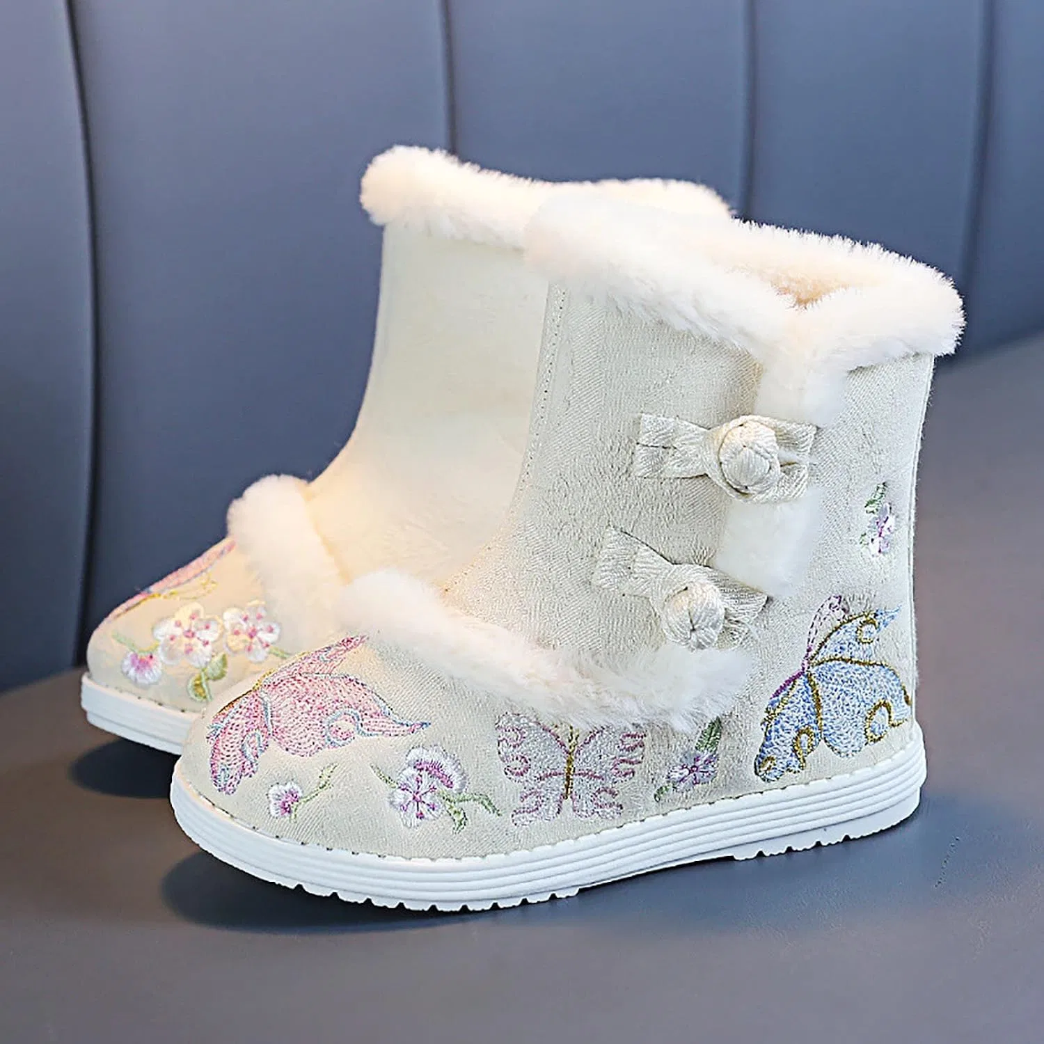 Детские сапоги для девочек с вышивкой Hanfu Shoes Chinese Year Boots, Beige — фото 2