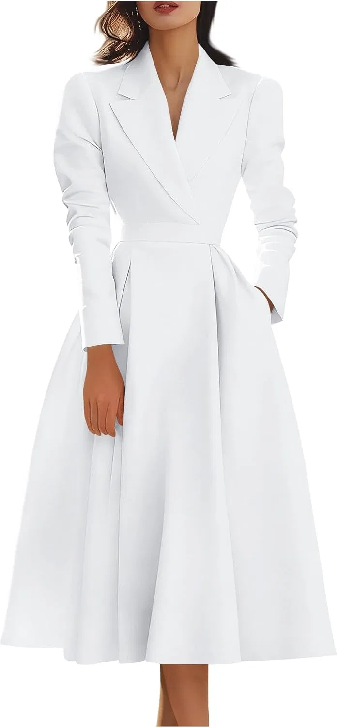Женское винтажное платье макси с длинным рукавом, White
