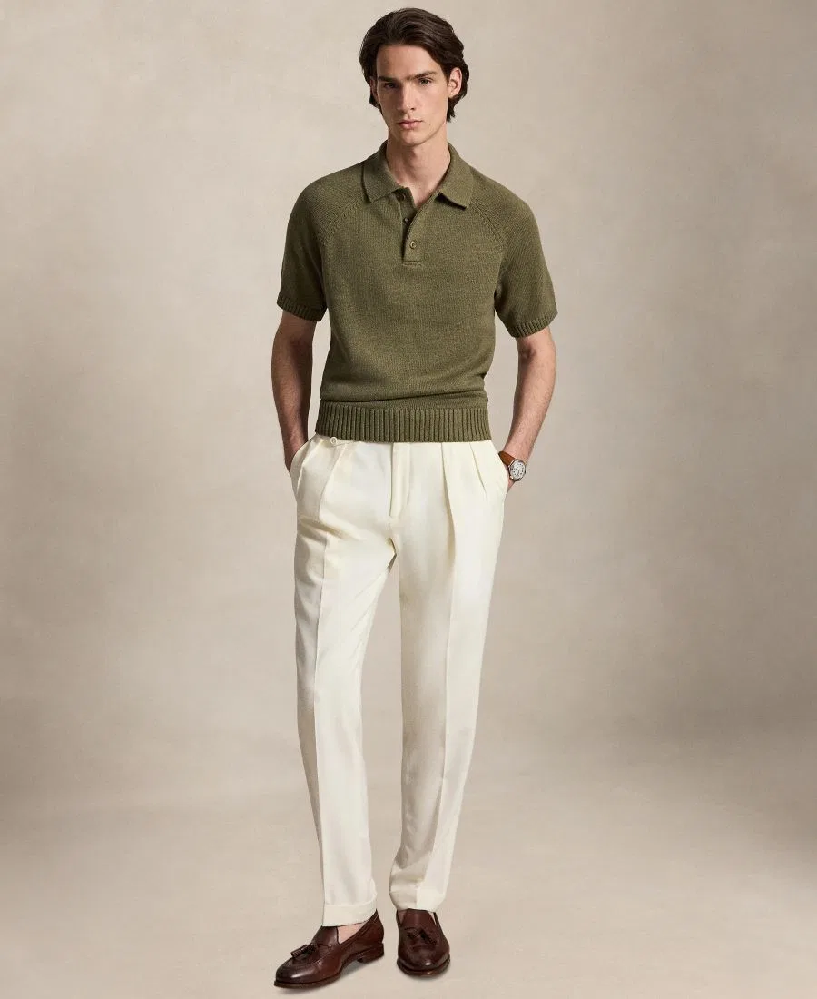 Мужской пуловер с поло с длинным рукавом хлопковый Polo Ralph Lauren, Zerconia Olive Heather — фото 2