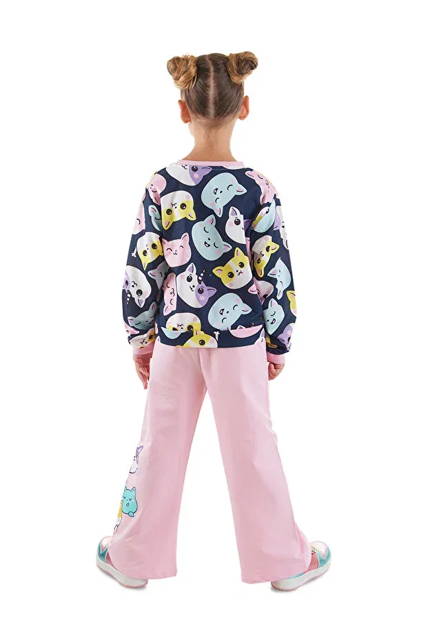 Детский спортивный комплект для девочек с принтом Cute cats Denokids, Navy Blue — фото 3