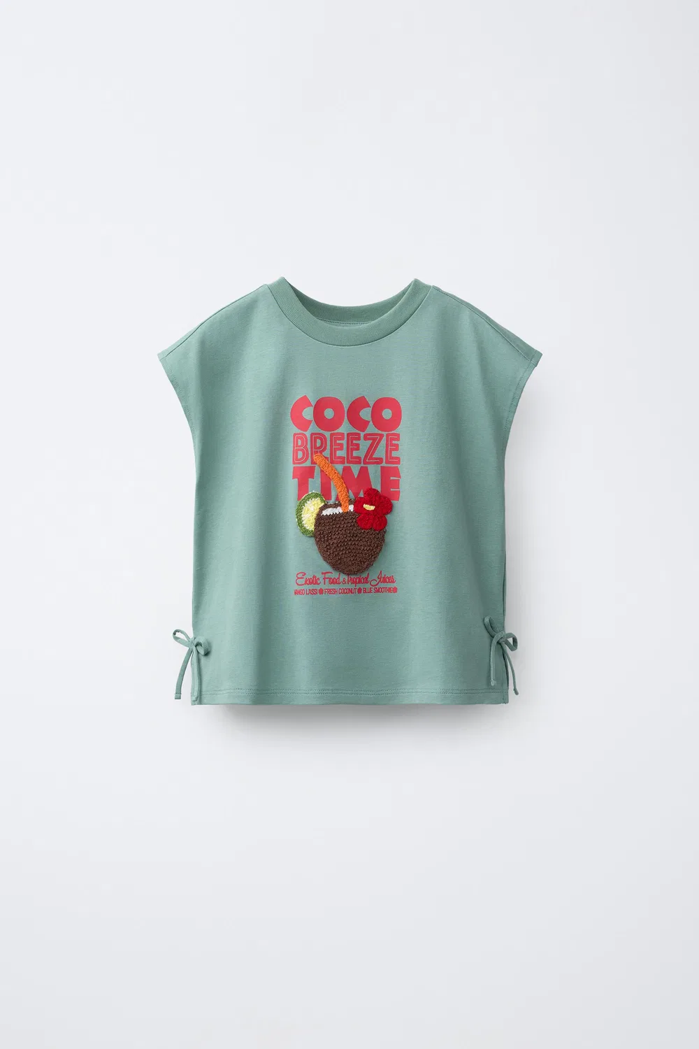 Футболка с деталями, связанными крючком и спицами ZARA, Mid-Green