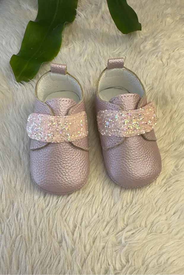 Детские тапочки-носки для девочек из натуральной кожи Sim detailed first step baby shoes Beybium, Lilac