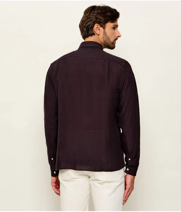 Мужская рубашка из льна Regular Fit Lacoste, коричневый — фото 3