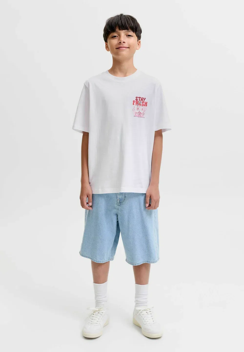Футболка с принтом на спине, футболка для мальчиков - футболка с принтом Jack & Jones Junior, Bright White