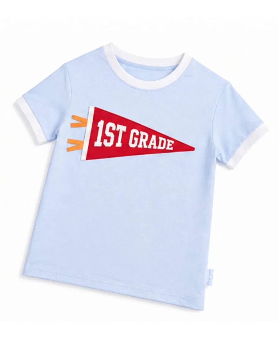 Футболка с длинным рукавом с аппликацией School Years Bits & Bows, Blue/Red/White/Orange — фото 3