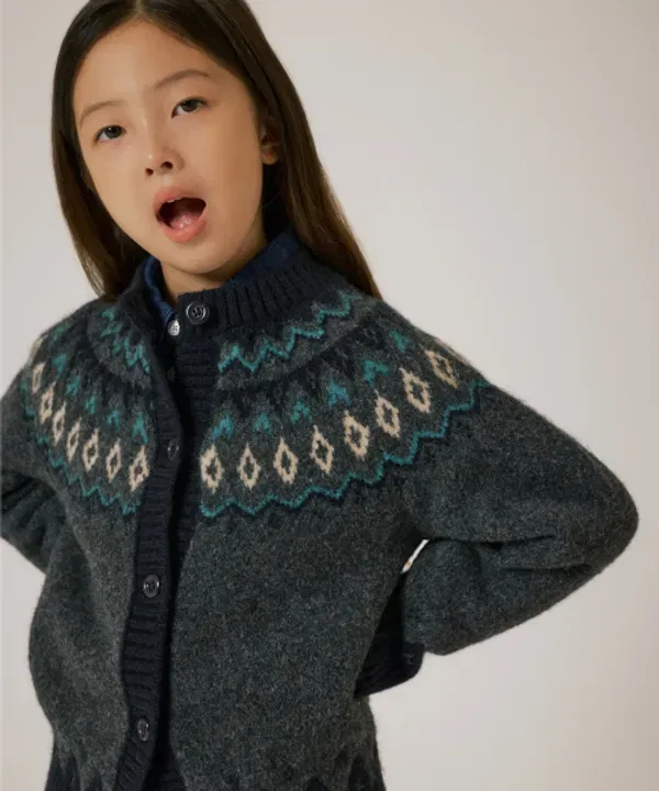 Кардиган с круглым вырезом, Fair Isle, Musinsa Standard Kids, серый уголь