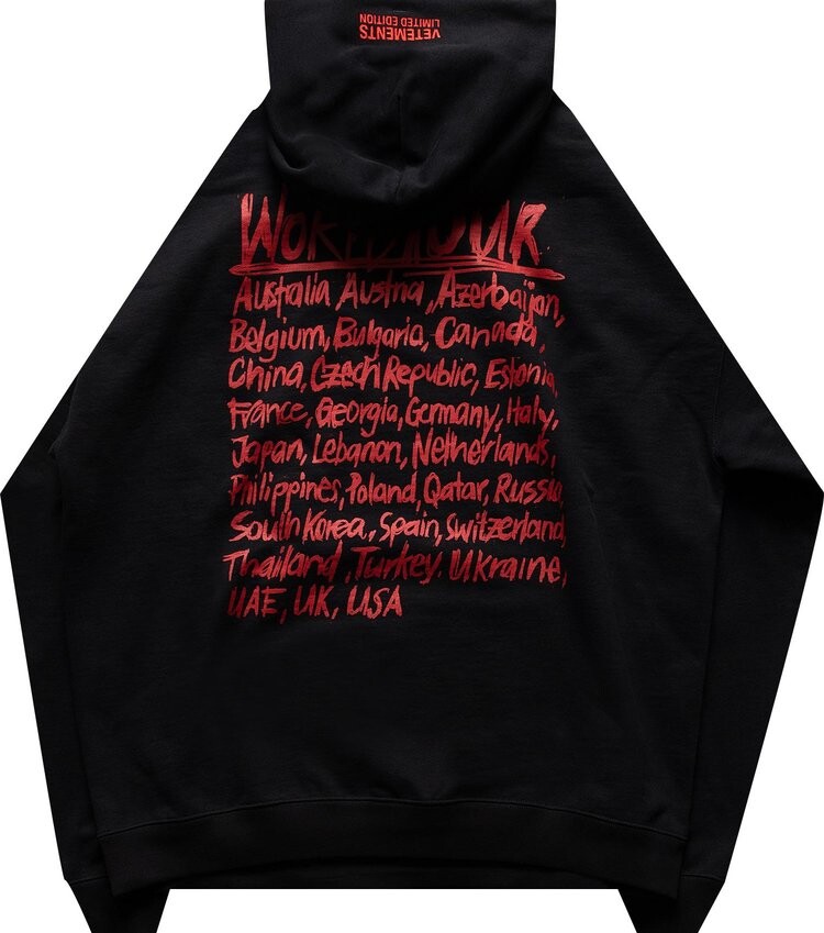 Худи Vetements World Tour Logo Hoodie 'Black/Red', черный — фото 3
