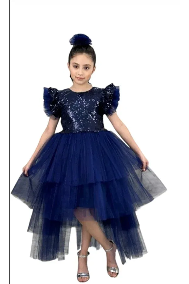 Детское вечернее платье для девочек с пайетками Sequined Tailcoat Begonya Bebece Kids, Navy Blue