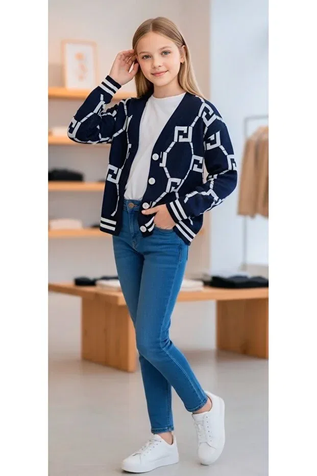 Детский кардиган для девочек с принтом Minimoda Kids, Navy Blue