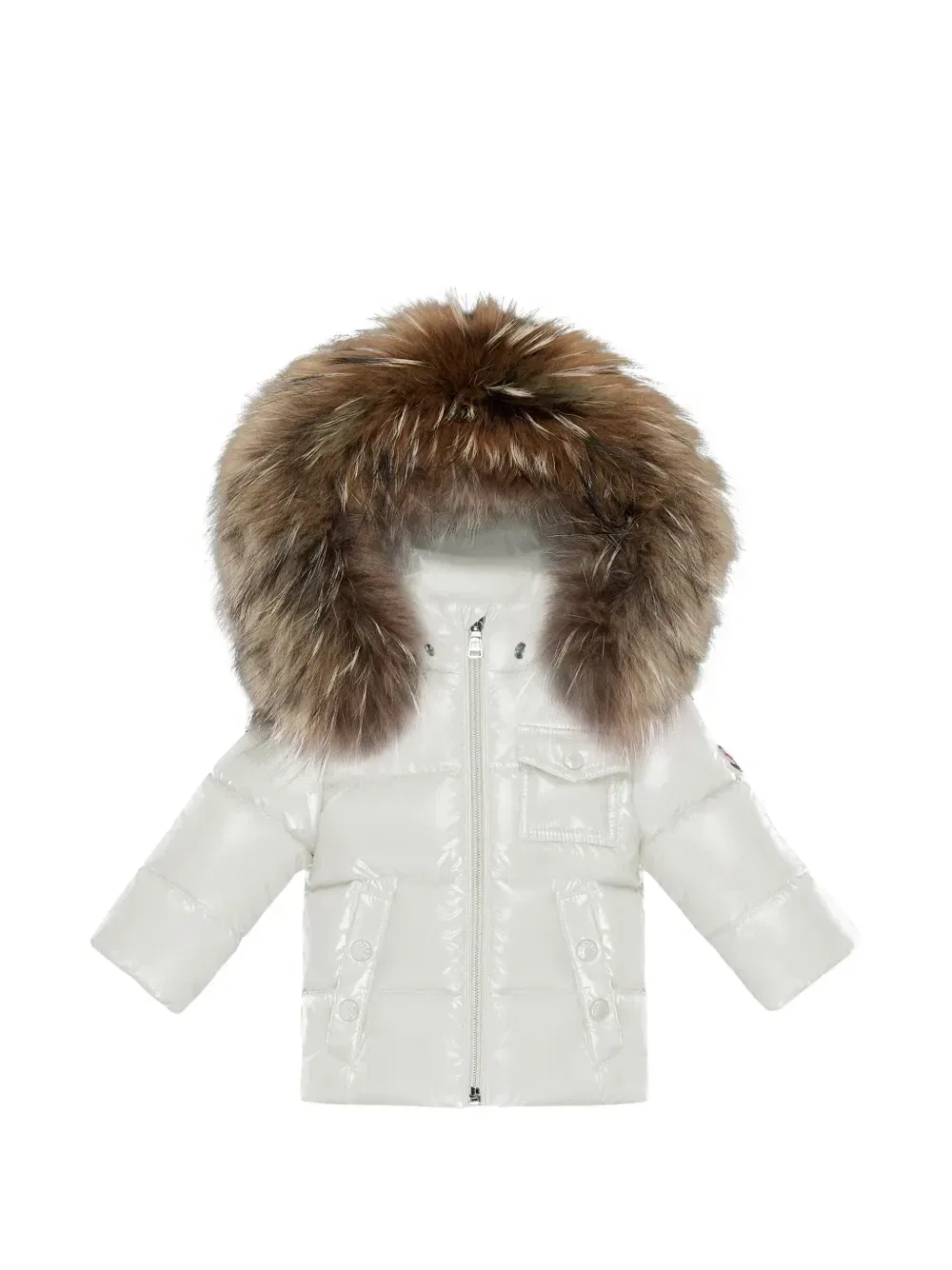 Пуховик с меховой отделкой Moncler Enfant, белый