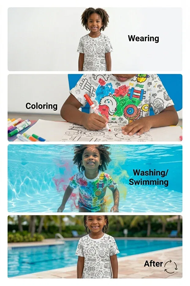 Детский комплект футболок с принтом Washable magic painting activity t-shirt set Parti Kırtasiye, White — фото 2