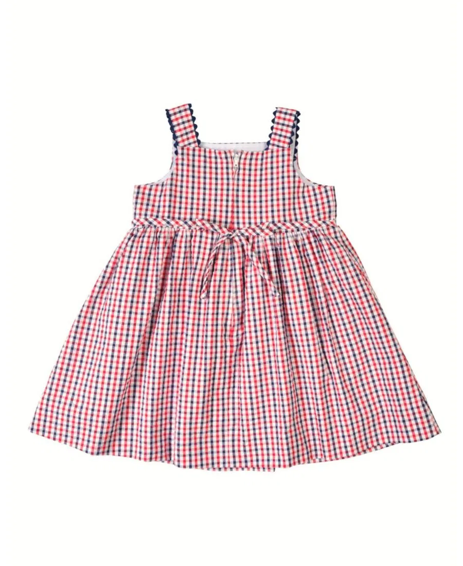 Детское платье для девочек с принтом Plaid Seersucker Dress With Flowers Florence Eiseman, No Color — фото 3