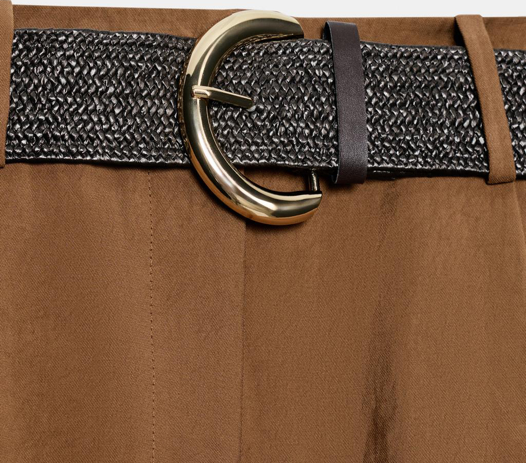 Шорты Zara Darted Bermuda With Belt, светло-коричневый — фото 3