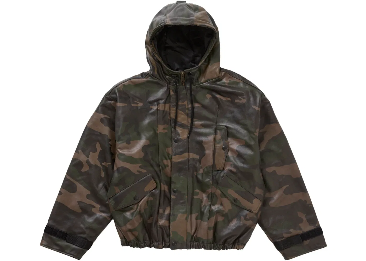 Мужская куртка-бомбер из кожи с капюшоном Supreme Marithé + François Girbaud Hooded Leather Flight Bomber Jacket, Woodland Camo