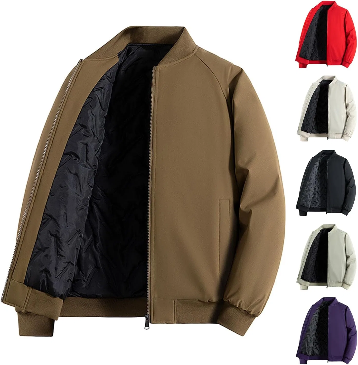 Мужская куртка-бомбер с утеплителем, Windbreaker, #Z03-coffee