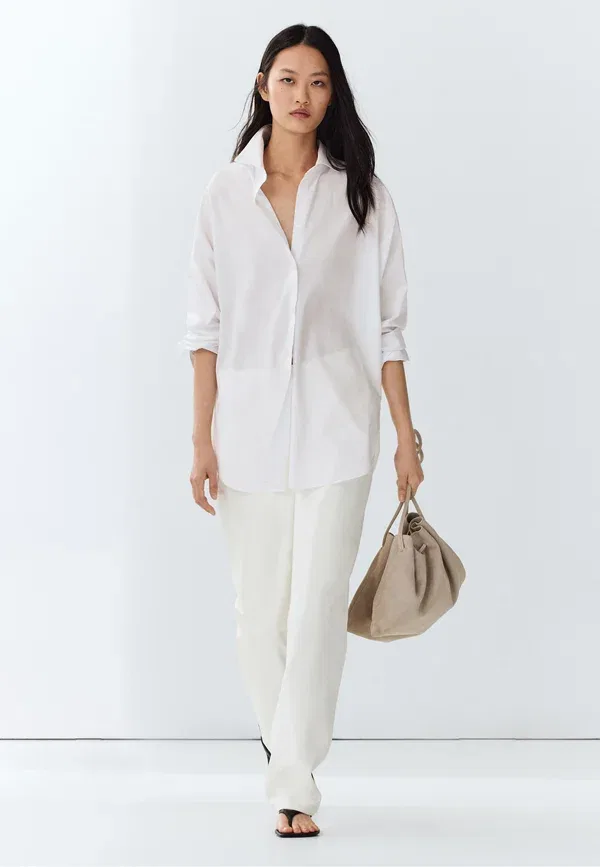 Блуза свободного кроя Button-down blouse Massimo Dutti, белый деним — фото 2