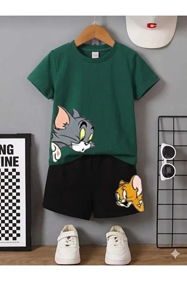 Детский комплект для девочек с принтом Tom and Jery Nice Clothes, Bottom Black Top Green