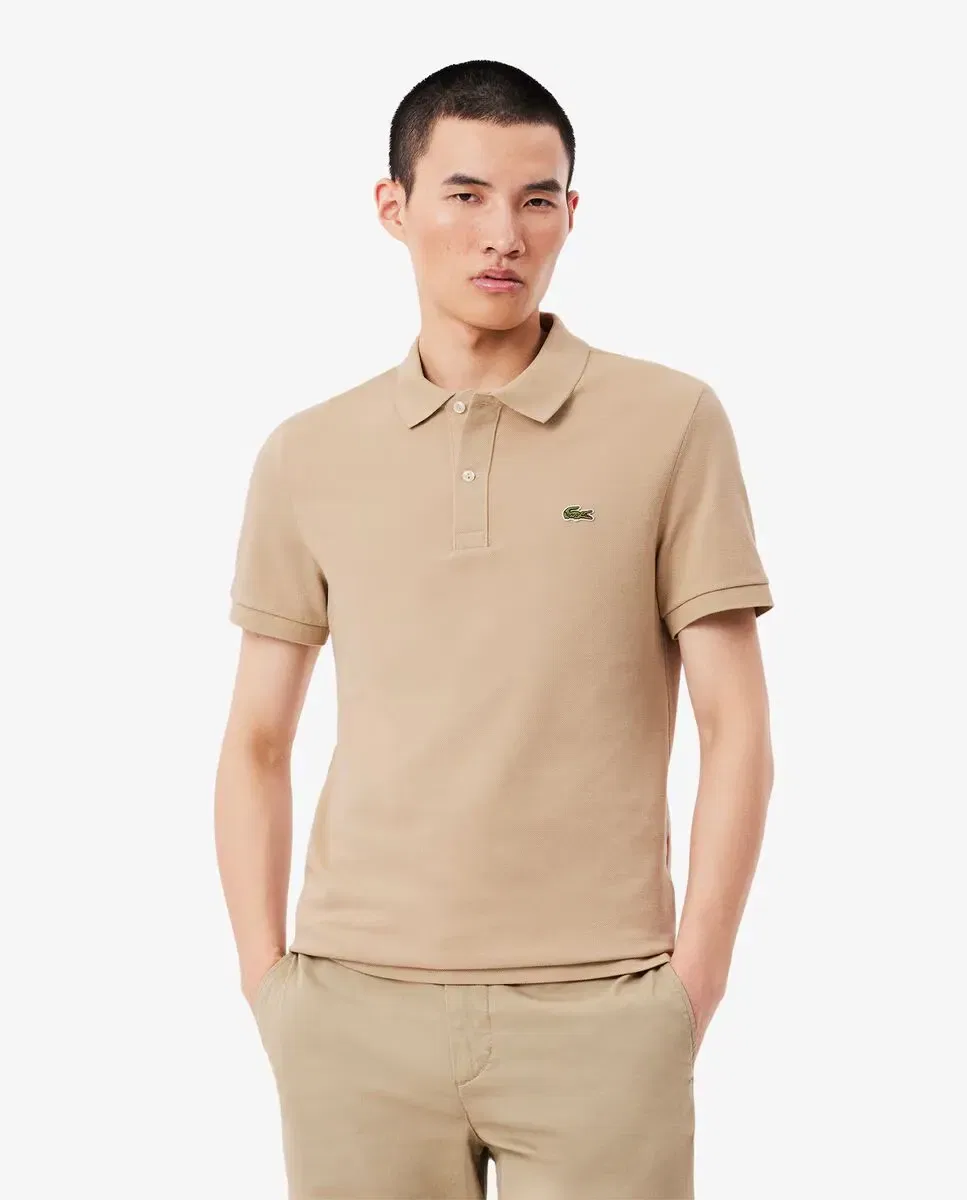 Поло Lacoste мужское из пике с коротким рукавом, приталенное, бежевый