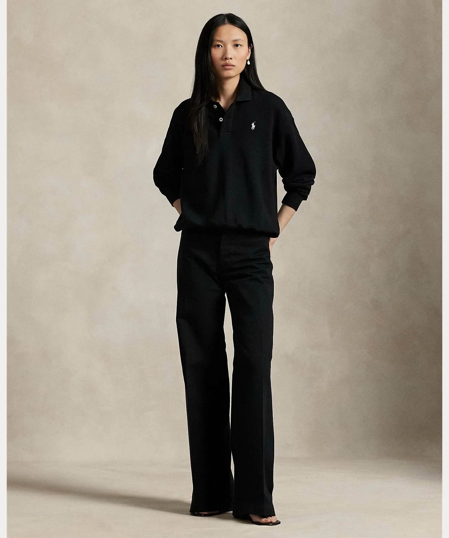 Легкая флисовая рубашка-поло с длинным рукавом Polo Ralph Lauren, 001 Black — фото 3