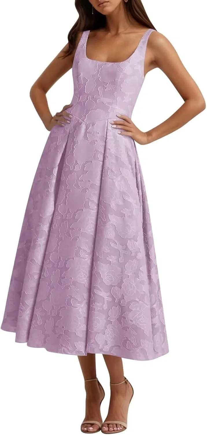 Женское платье для подружек невесты кружевное A-силуэта Tea Length MJ101, Lilac