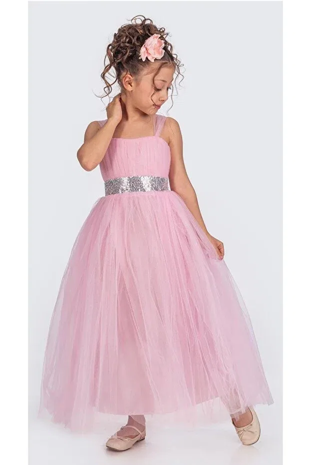 Детское платье для девочек с сатиновой отделкой Modest S.T. Sebat Tekstil, Pink — фото 3