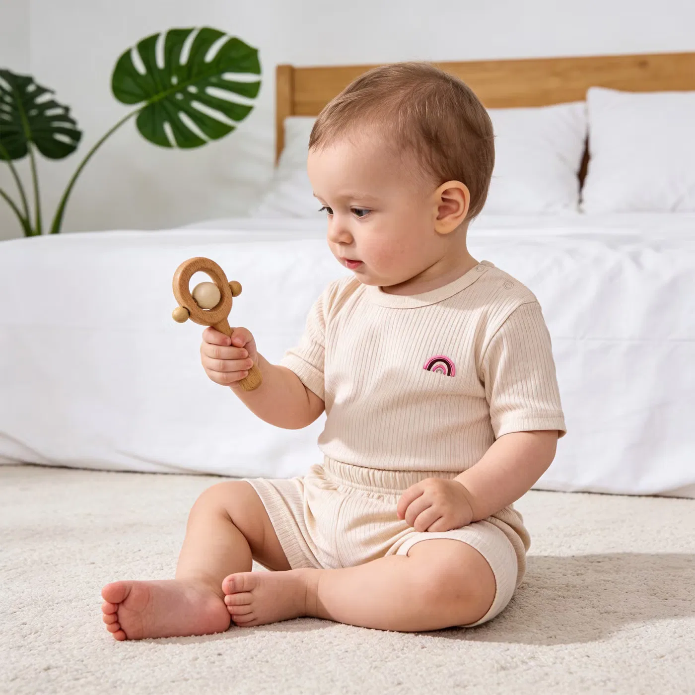 Комплект футболка с коротким рукавом и шорты, Babies Basic, бежевый — фото 3