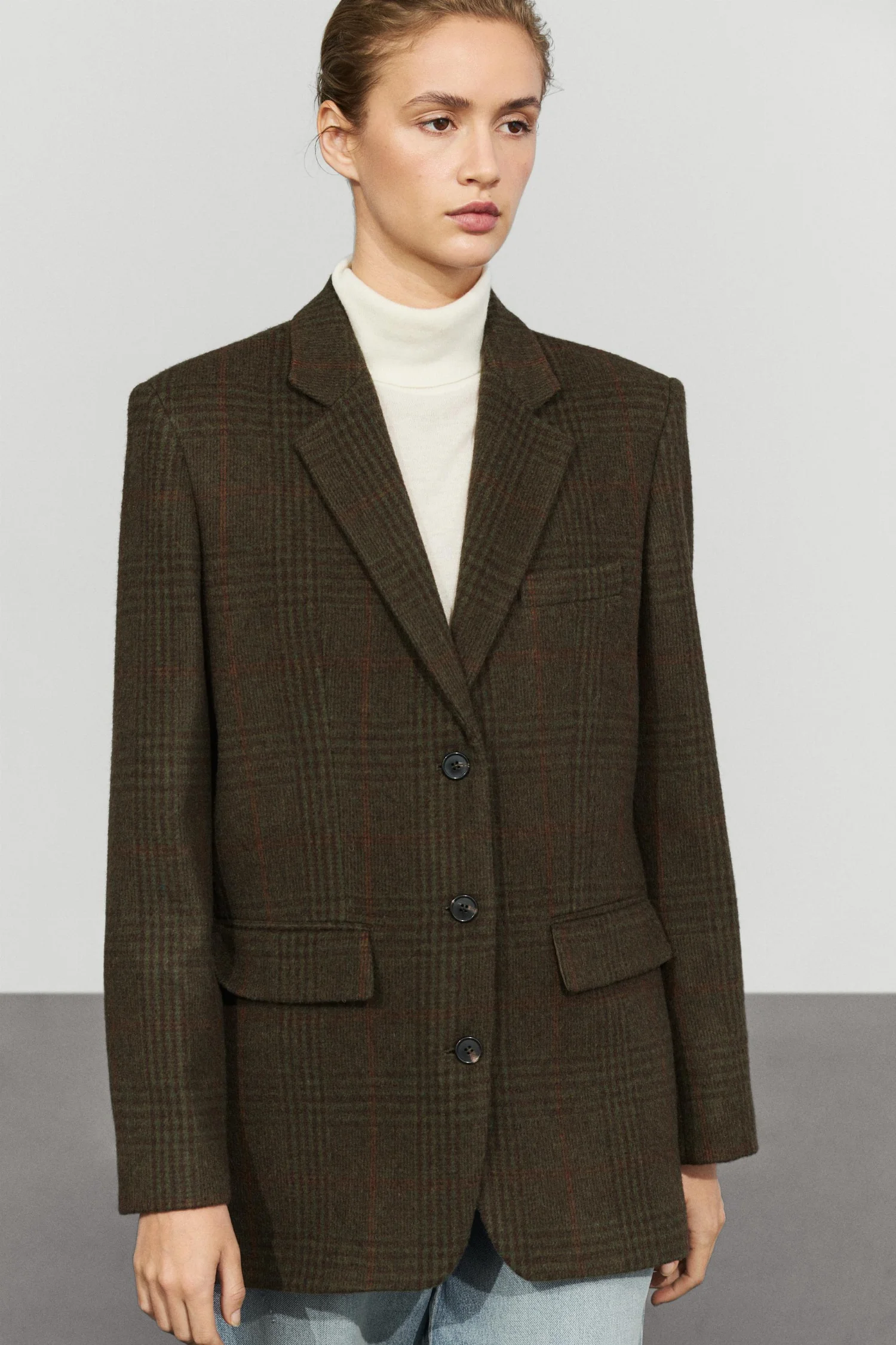 Блейзер Massimo Dutti Checked Wool Blend, коричневый