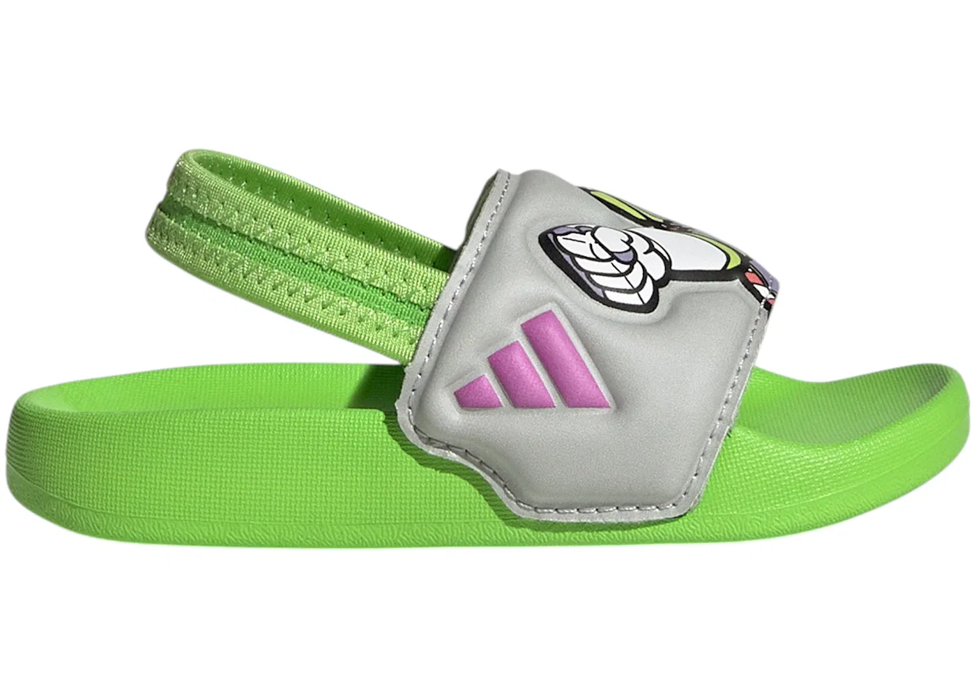 Детские шлепанцы с ремешком Buzz Lightyear Adidas Adilette Estrap Slides, Semi Solar Green/Purple Burst/Grey Two
