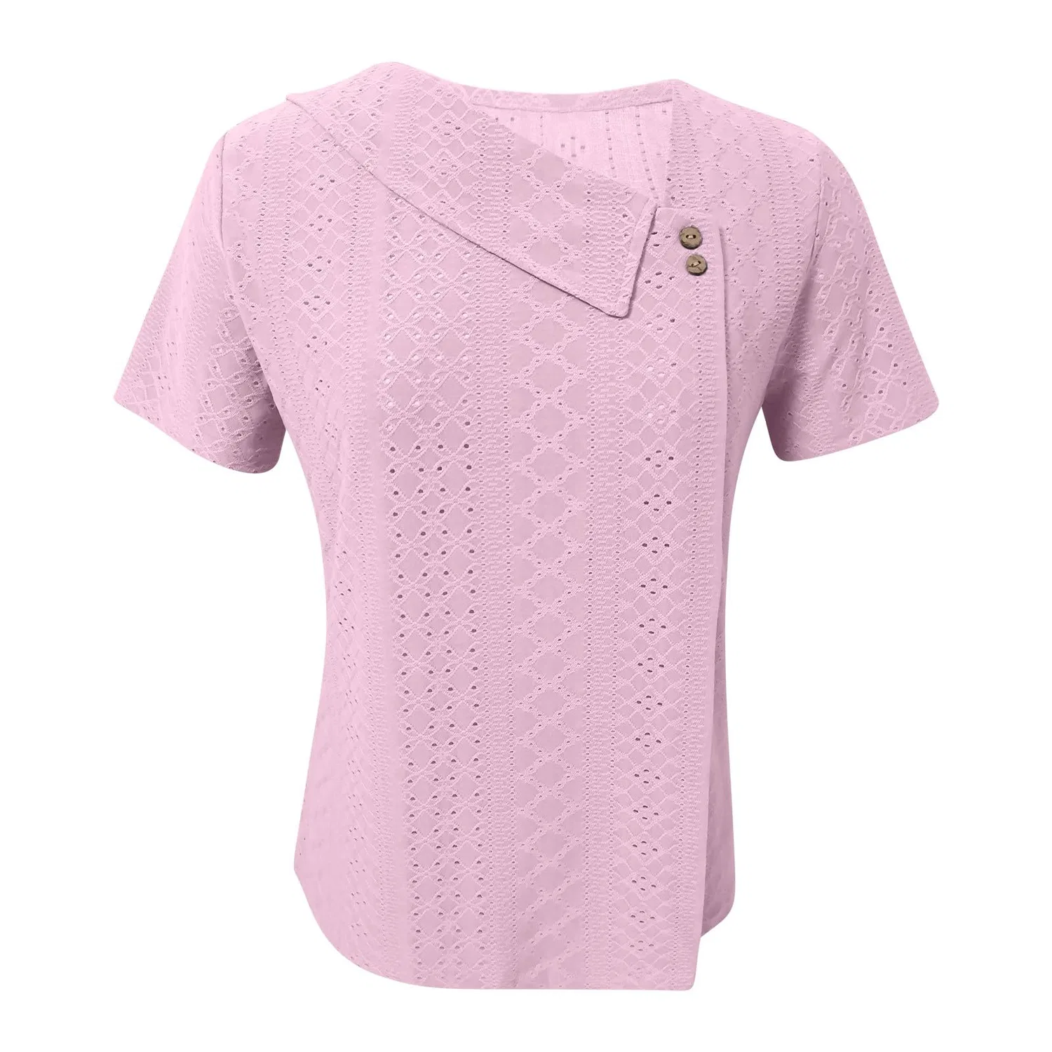 Женская блузка свободного кроя с V-образным вырезом Elegant Loose V-Neck Solid Color Button Neck Top, Pink-1 — фото 3