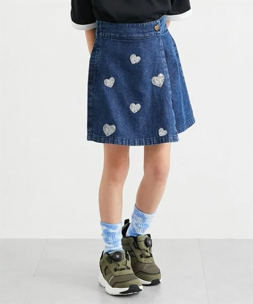 Детские шорты с вышивкой сердечками, модель Heart Embroidery Wrap Shorts QUNTSTYLE, Navy