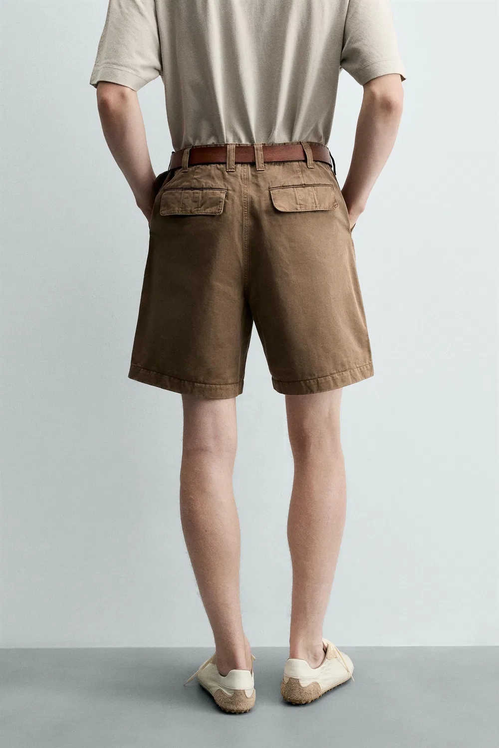Винтажные выстиранные бермудские шорты ZARA, Light brown — фото 3