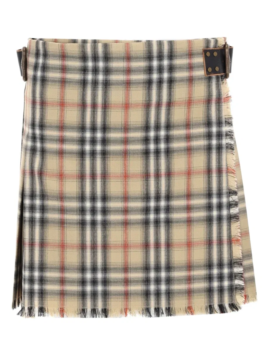 Женская шерстяная юбка-килт с клетчатым принтом Mini Kilt Buckles Burberry, серый