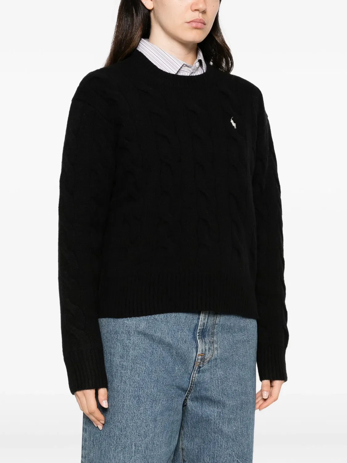 Polo Ralph Lauren Вязаный свитер с косами, черный — фото 4