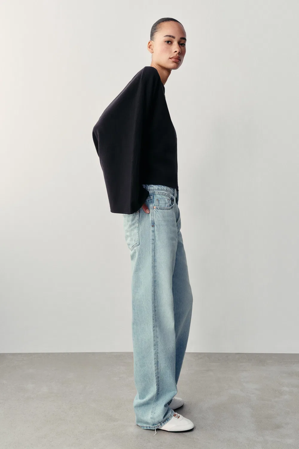 Хлопковая футболка с широкими рукавами ZARA, Navy blue — фото 4