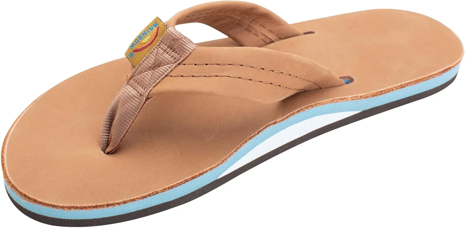 Мужские классические кожаные сандалии Радужные Rainbow Sandals, светло-голубой/светло-голубой