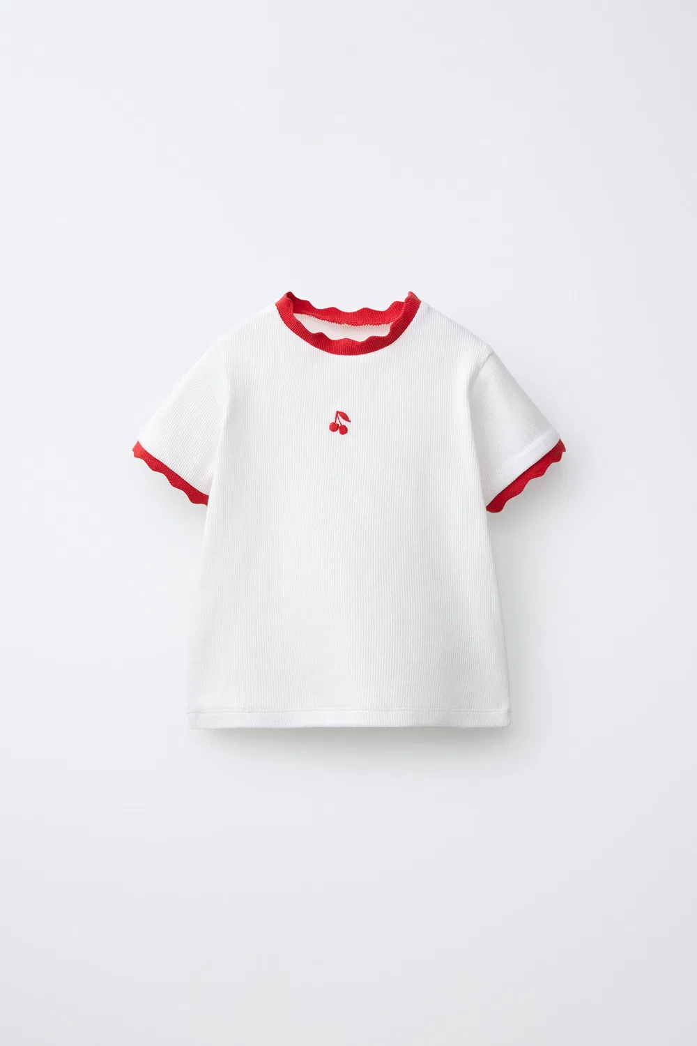 Ребристая футболка с контрастной вышивкой ZARA, Red