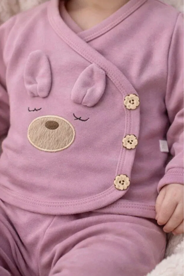 Детский комбинезон для новорожденных с принтом Organic Baby Girl Eared Rabbit Bamoola, Fuchsia — фото 2