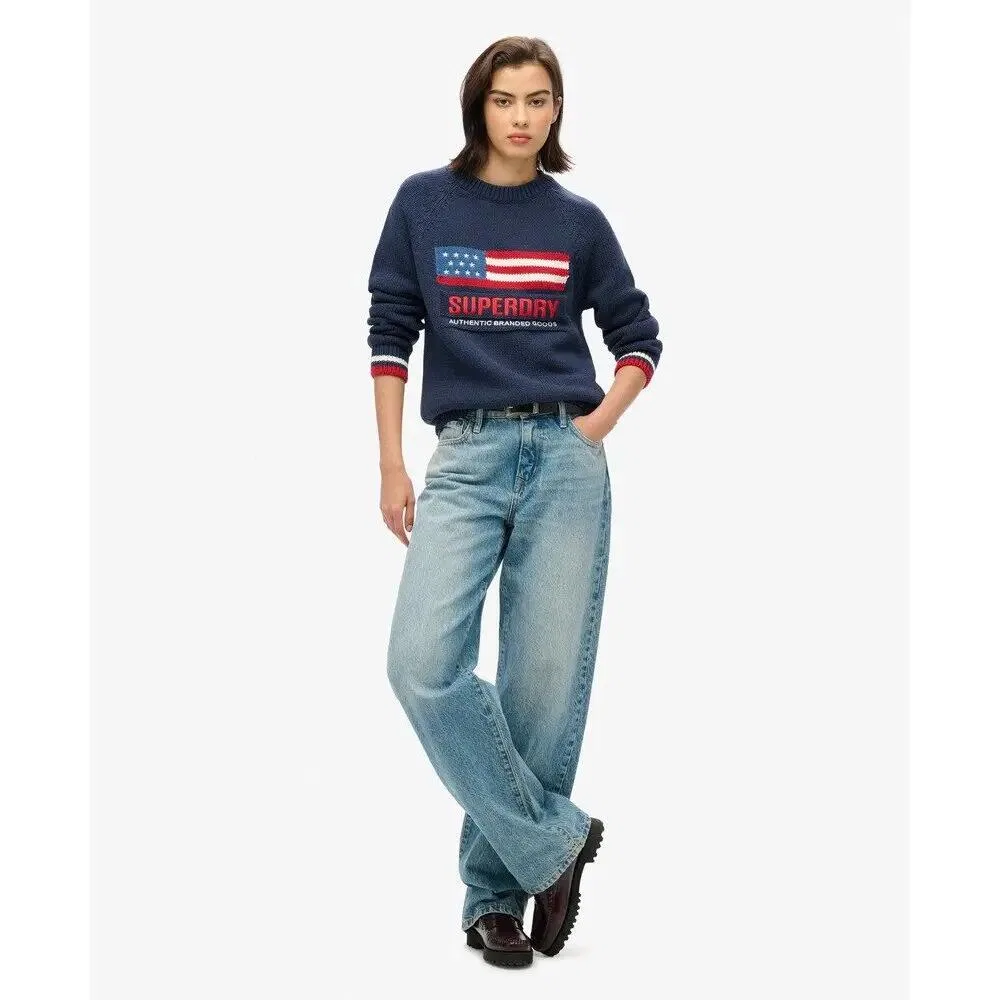 Женский вязаный пуловер с круглым вырезом Superdry Americana, Blau — фото 3