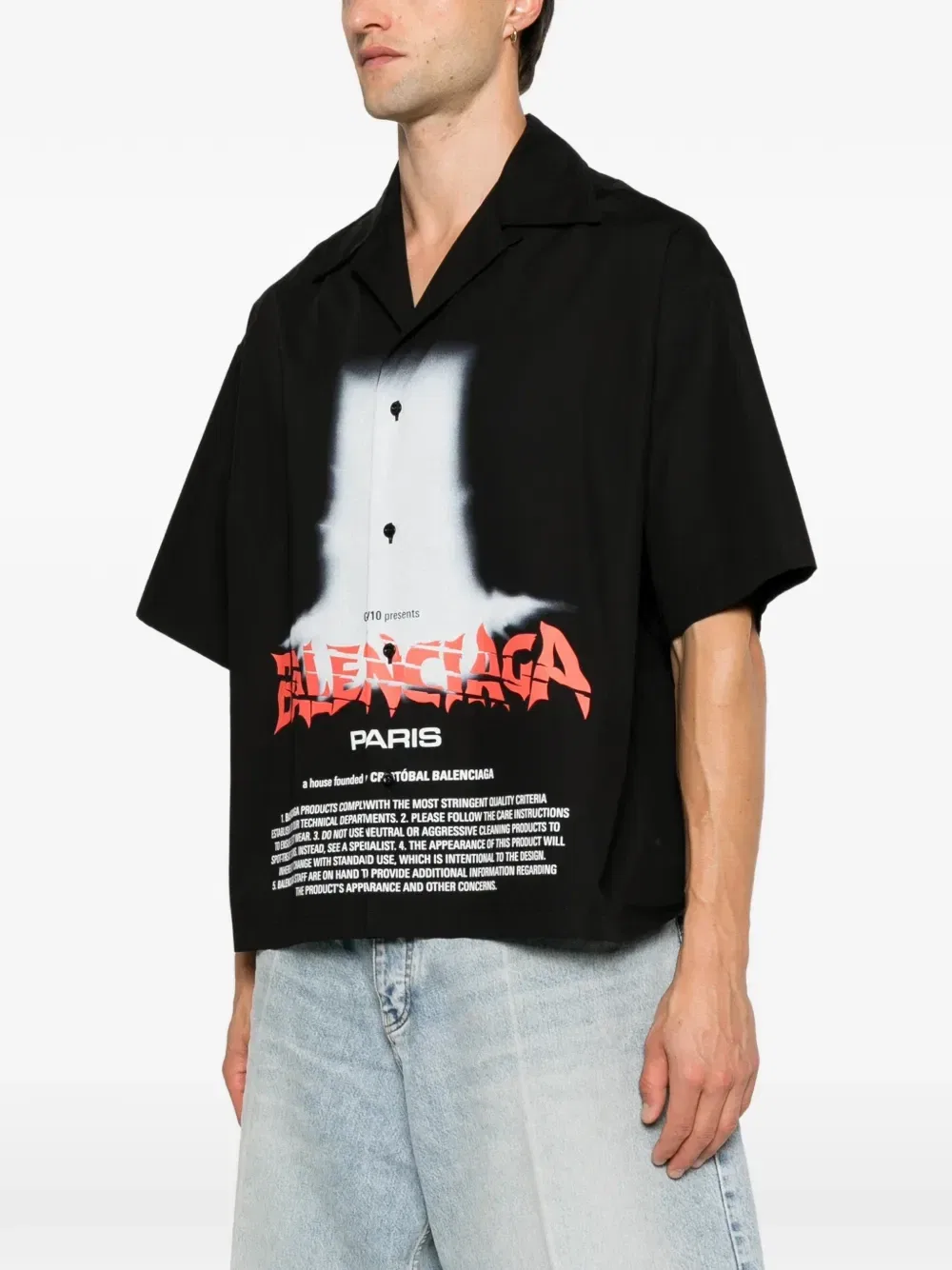 Рубашка с короткими рукавами с логотипом Balenciaga, черный — фото 3