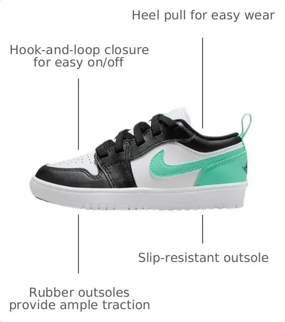 Детские кроссовки для мальчиков Air Jordan Low Alt Nike, White/Black-Green Glow — фото 3