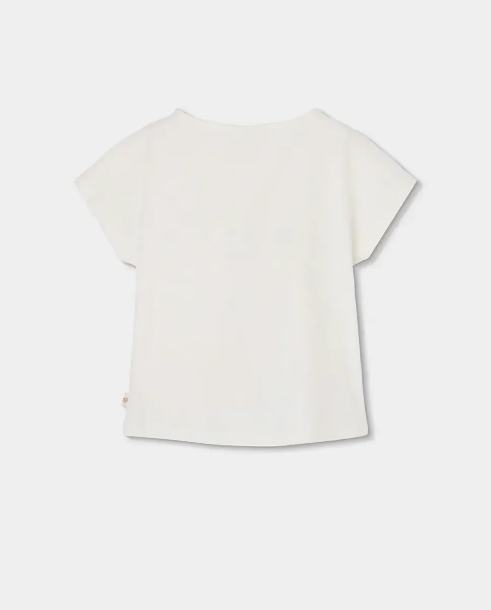 Эластичная вязаная футболка для девочки Boboli, Blanco / Serigrafiado — фото 3