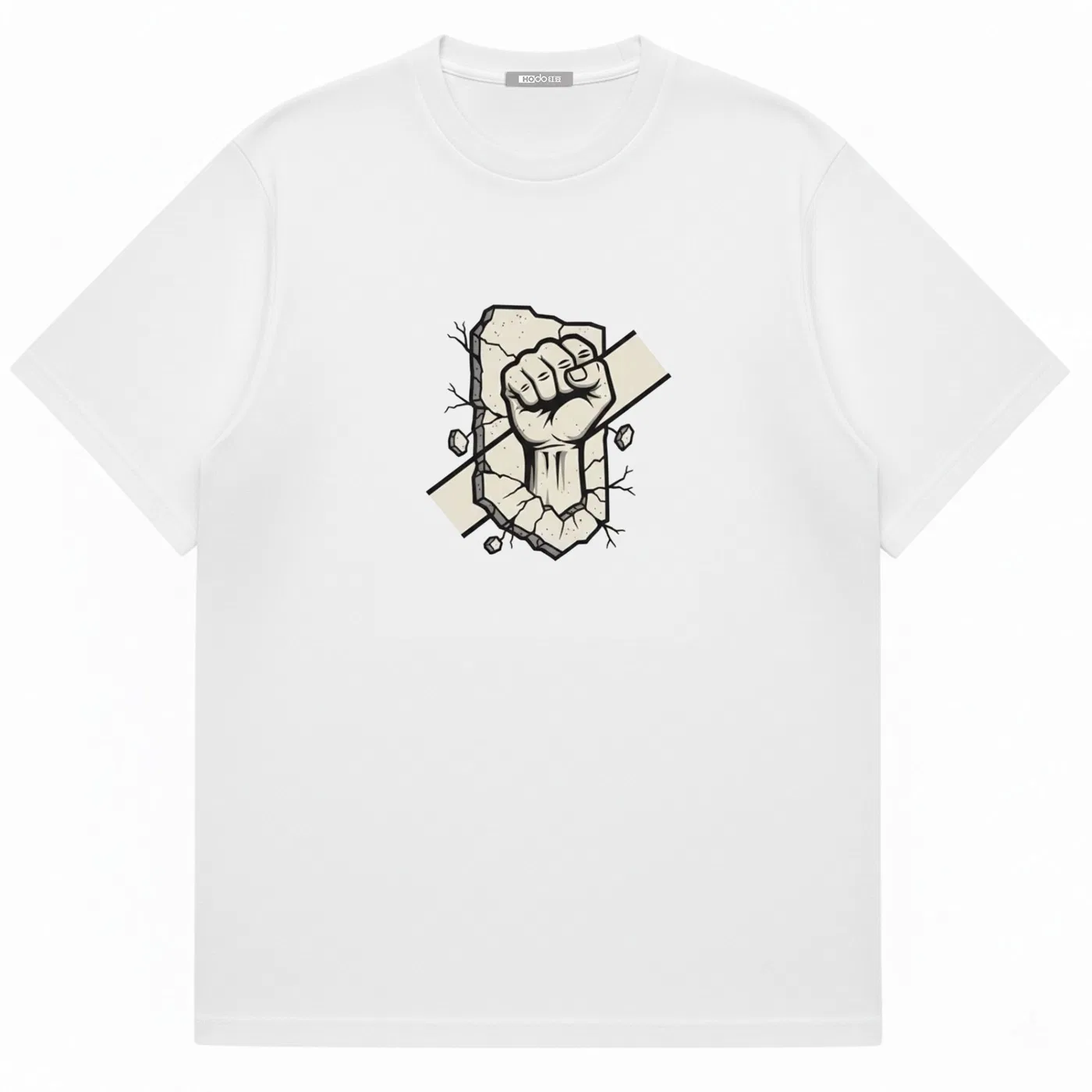 Детская футболка с принтом Retro Hand-Painted Style Breaking Wall Fist Red Bean, Белый