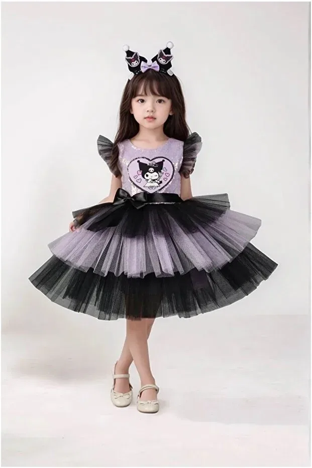 Детское платье для девочек с принтом Kuromi crown accessory Extraçarşi, Lila